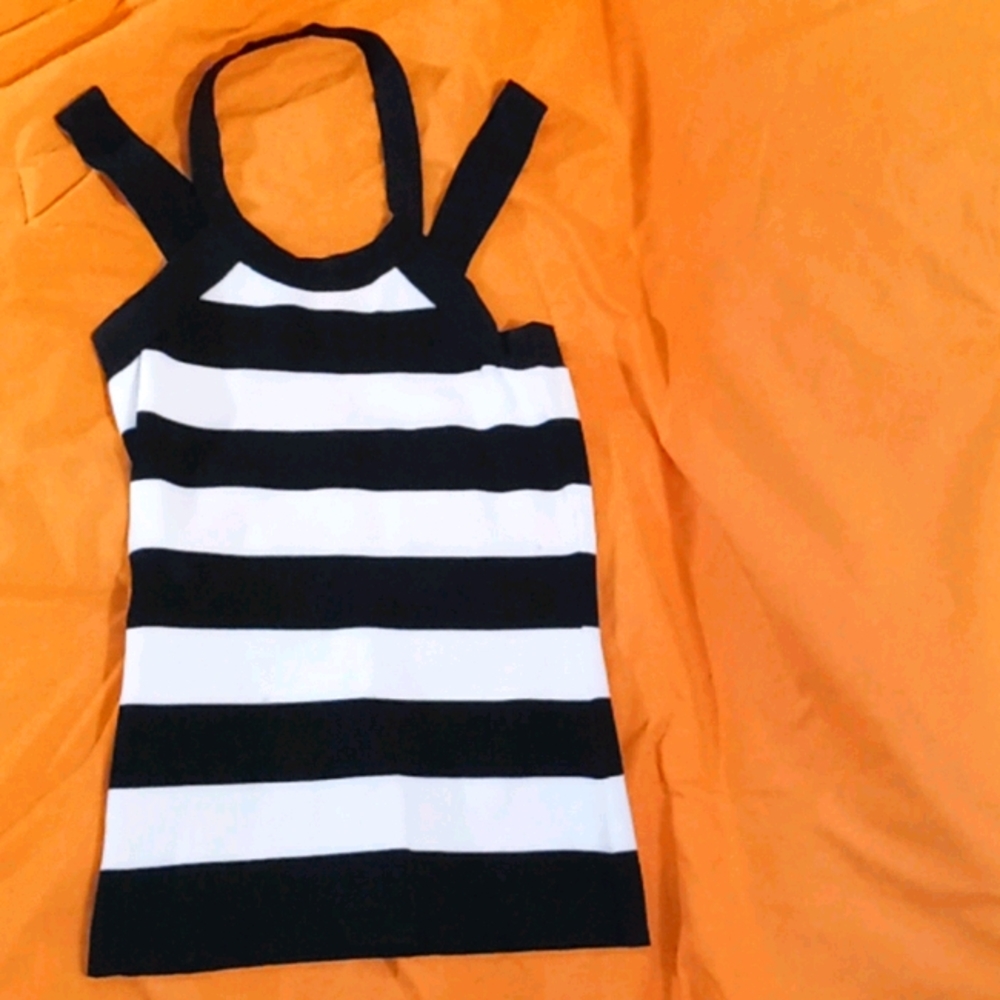 CYRUS black an white stripped tank top